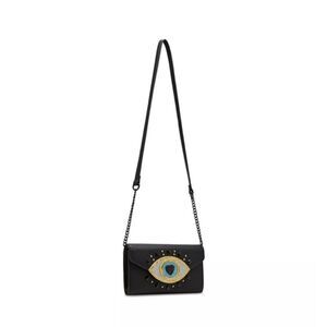 NEW Betsey Johnson Evil Eye Wallet Crossbody Purse Rhinestones Sequins Black